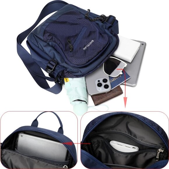 Nylon Crossbody Travel Bag for Women Men Outdoor Sports Hiking Compact - Picture 5 of 7